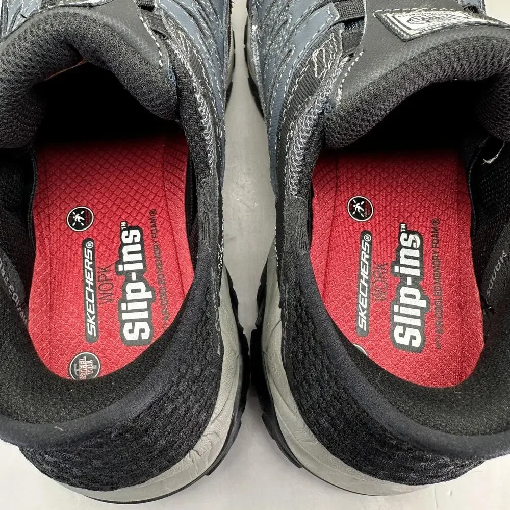 Skechers Work Slip-ins Steel Toe Shoes Mens 7.5 Gray Leather Safety Sneakers